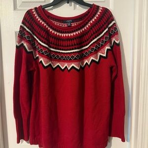 Chaps Women's Festive Red Sweater with Black and White Accents
